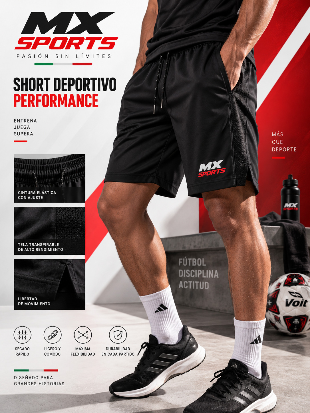 Short deportivo performance para hombre