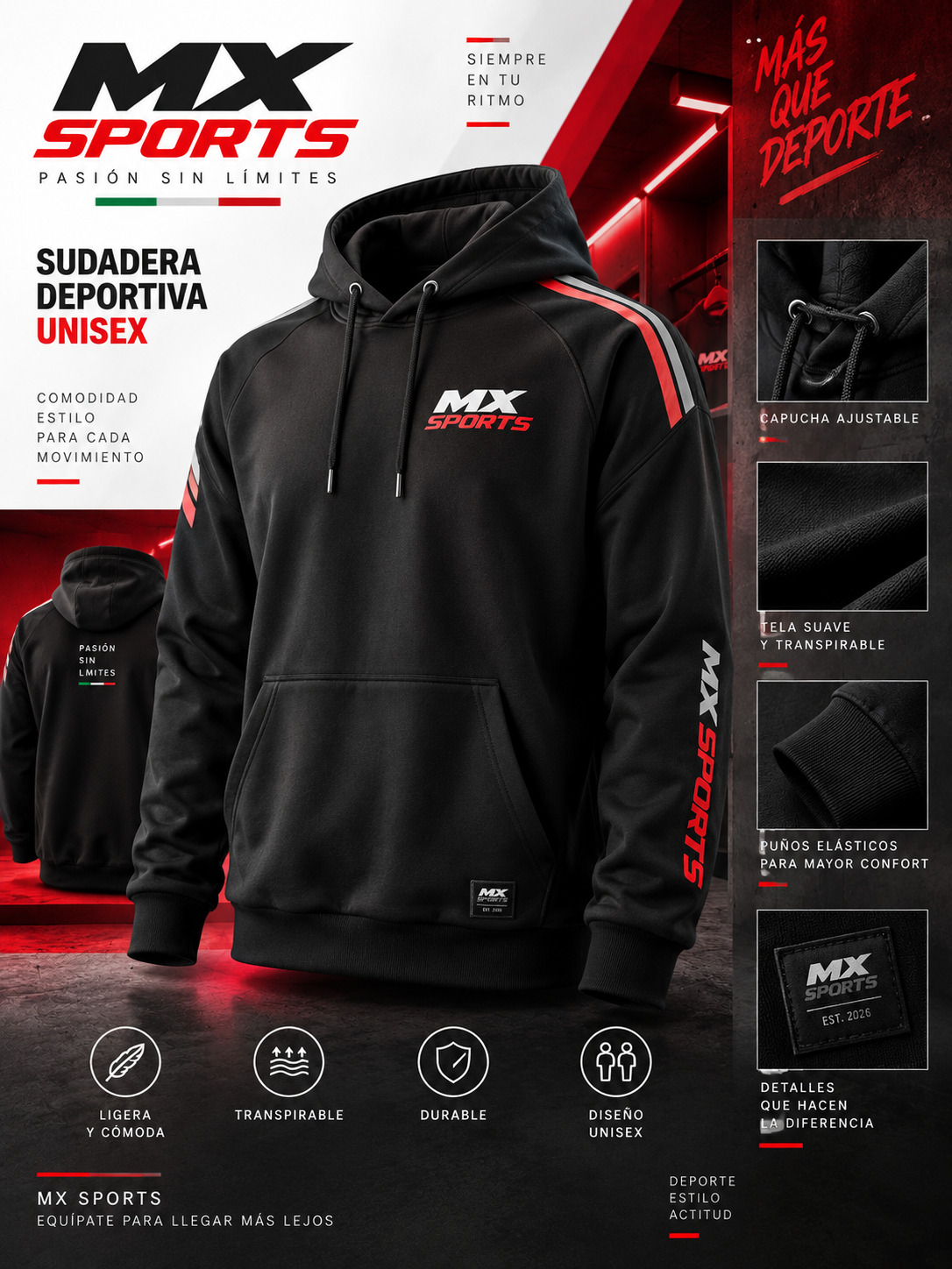 Sudadera deportiva unisex en MX Sports